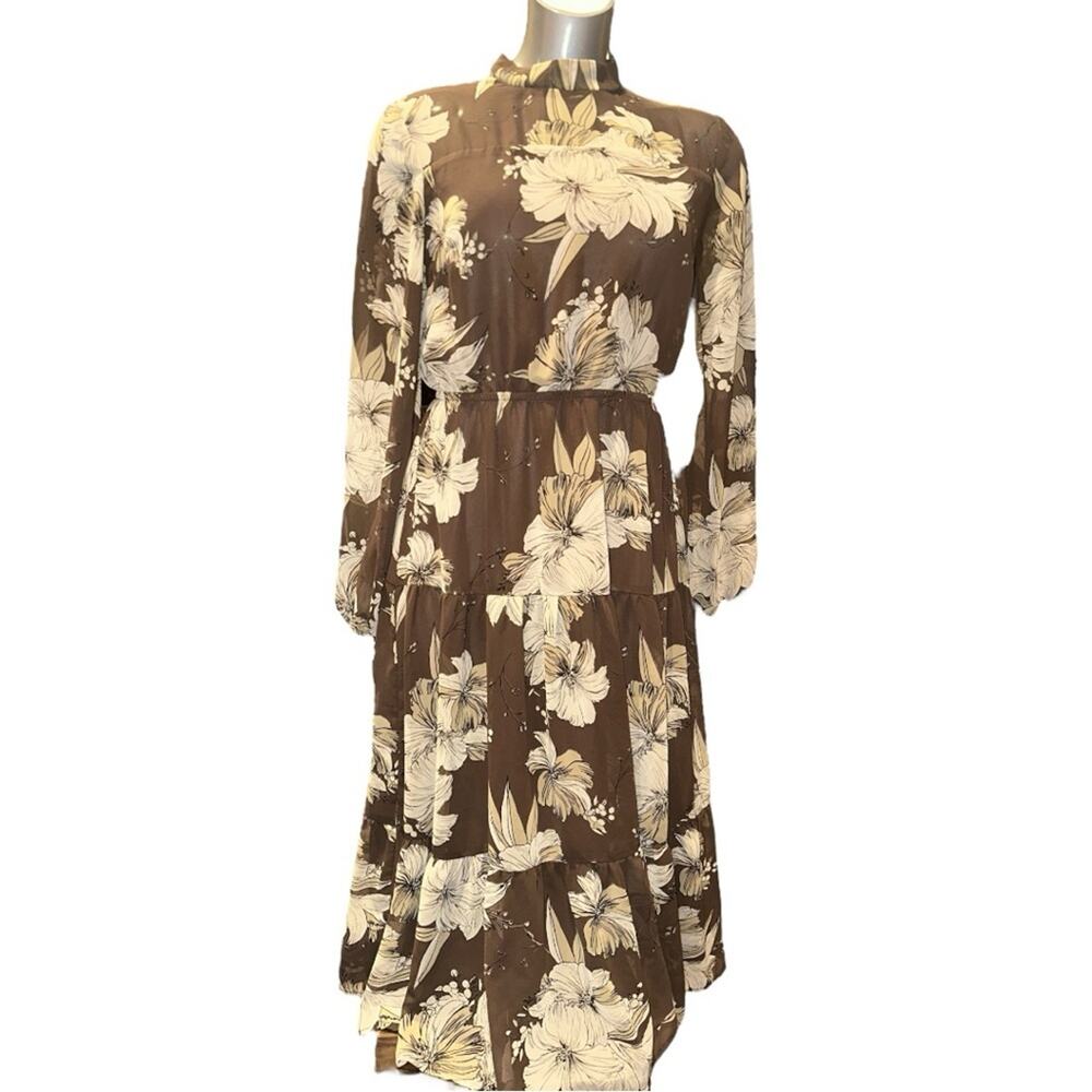 FARROW Long Sleeve Floral Midi Dress Size L